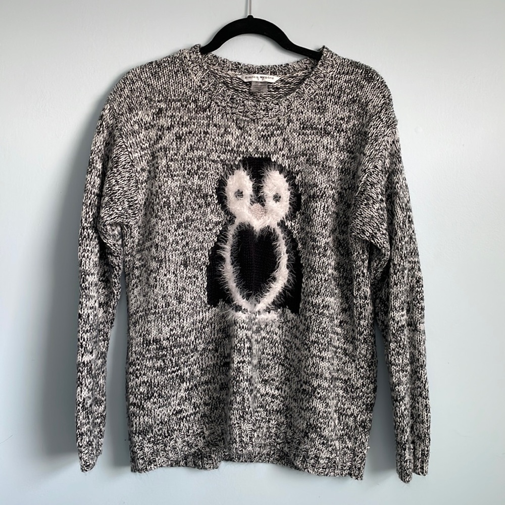 Bianca Nygard Black and White Oversized Fuzzy Penguin Sweater Size M